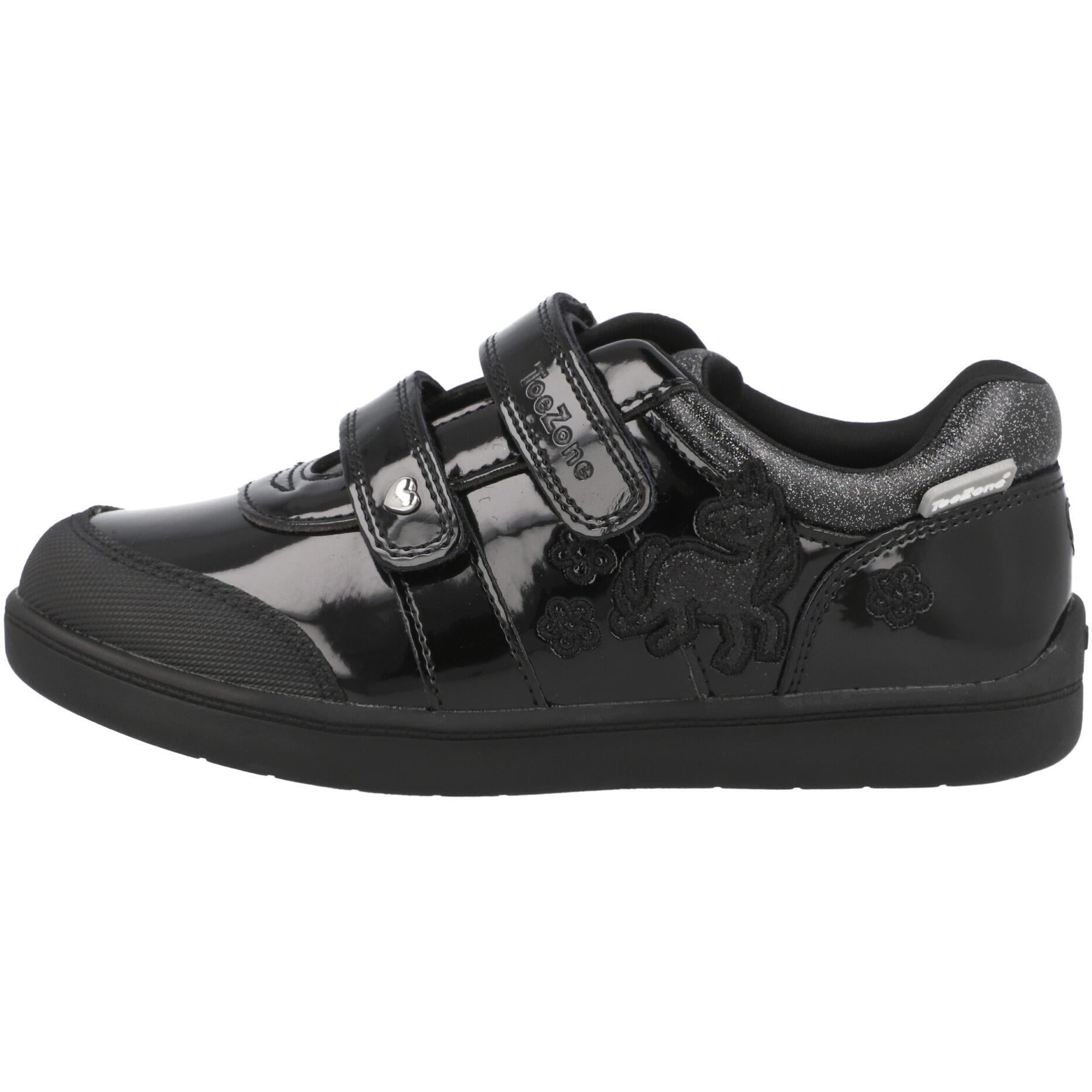 ToeZone Lia Rip Tape Unicorn School Shoes Black