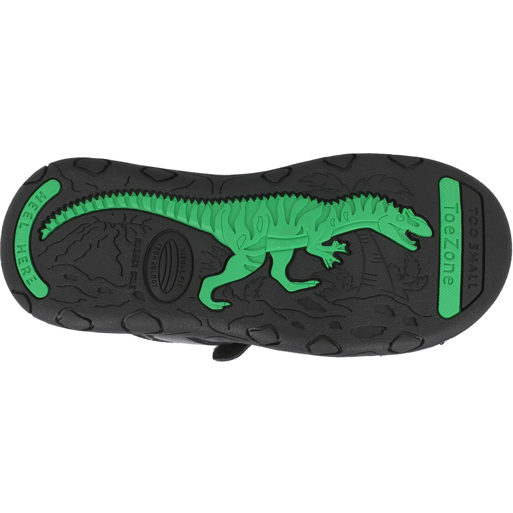 ToeZone Rebel Black Dinosaur School Shoes for Boys